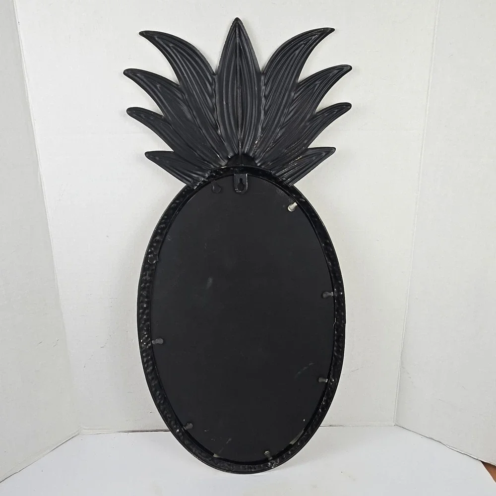 Vintage Large Hammered Gold Tone Metal Pineapple Oval Mirror Art Deco 24x11